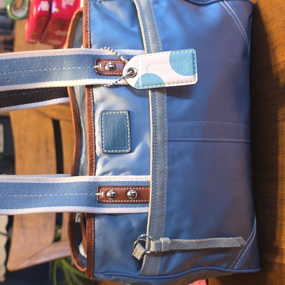 Coach Blue and Brown Tote Bag